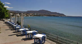 Water-front dining in the Makrigialos harbour area